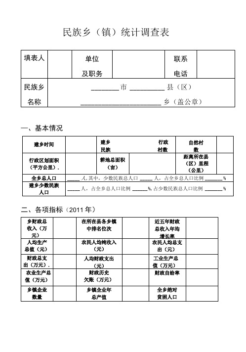 民族乡镇统计调查表