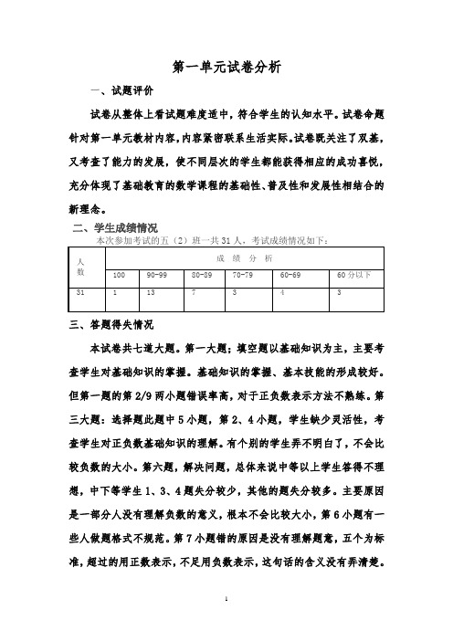 青岛版数学五年级下册各单元试卷分析