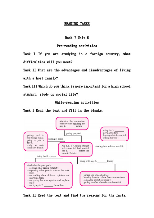 [精品]新人教版选修7高中英语unit 5 reading tasks过关习题及答案