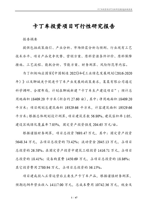 卡丁车投资项目可行性研究报告