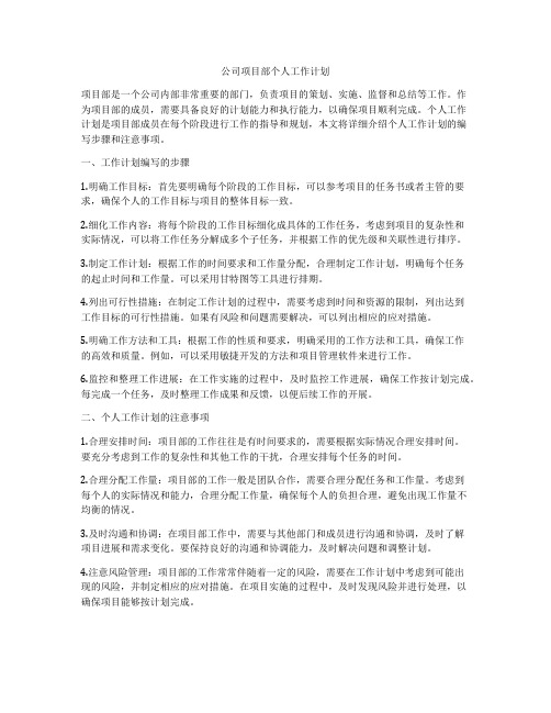 公司项目部个人工作计划