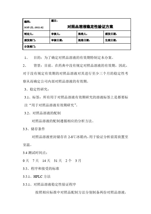 对照品溶液稳定性方案