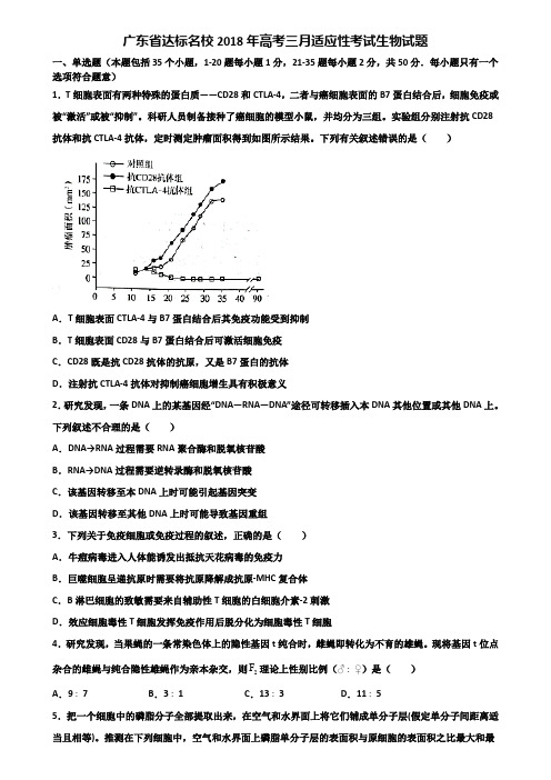 广东省达标名校2018年高考三月适应性考试生物试题含解析