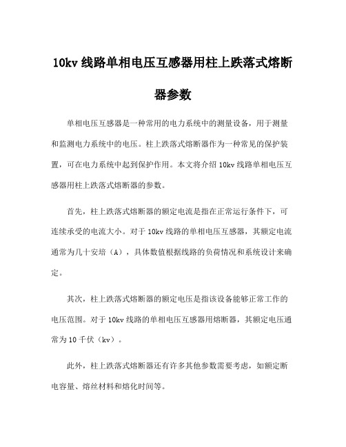 10kv线路单相电压互感器用柱上跌落式熔断器参数