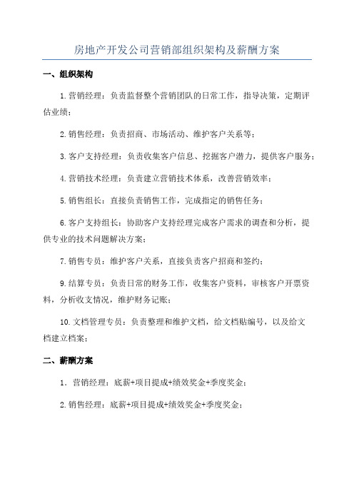 房地产开发公司营销部组织架构及薪酬方案