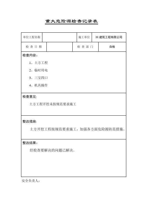 重大危险源安全检查记录表【范本模板】