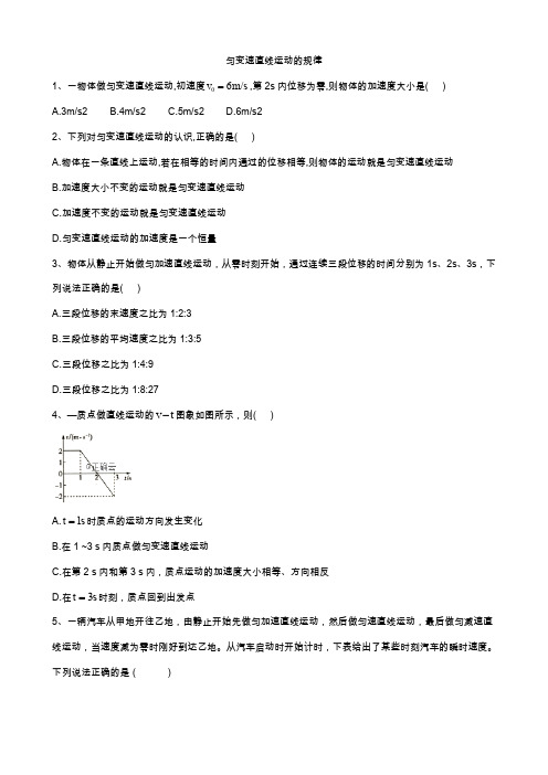 2019-2020学年高一物理鲁科版必修一同步课堂：(4)匀变速直线运动的规律 Word版含答案