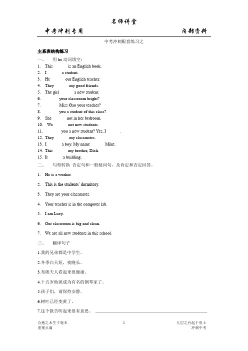 主系表结构句型单项训练