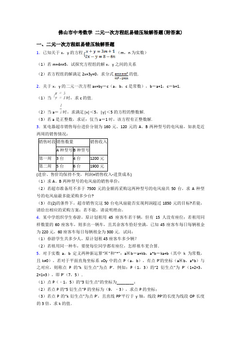 佛山市中考数学 二元一次方程组易错压轴解答题(附答案)