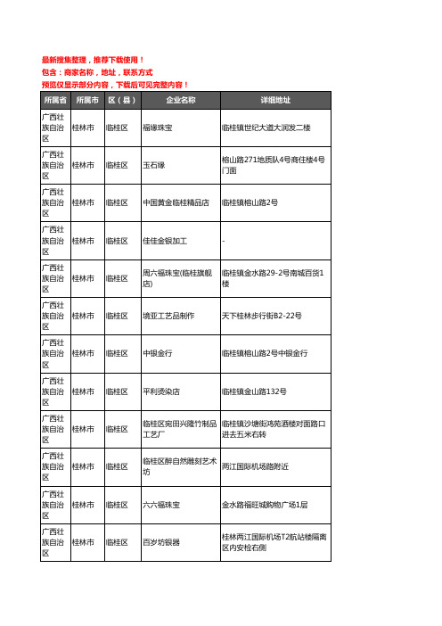 新版广西壮族自治区桂林市临桂区工艺品企业公司商家户名录单联系方式地址大全32家