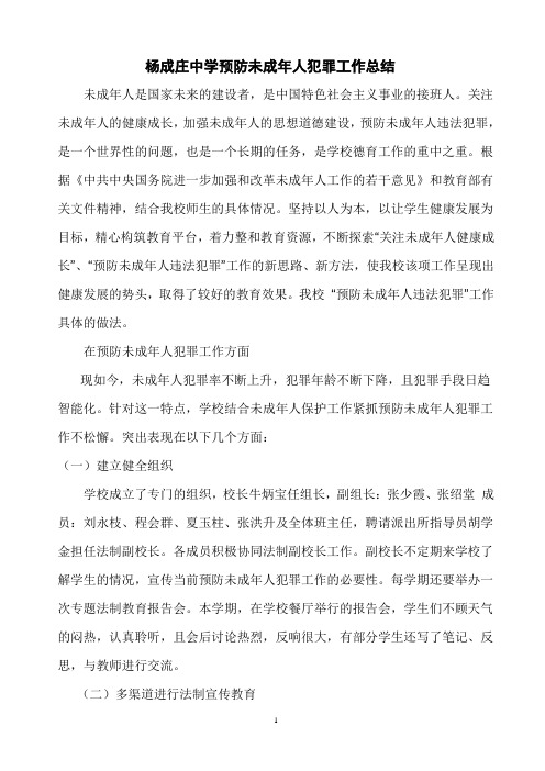 (022)杨成庄中学未成年人保护和预防未成年人犯罪工作总结