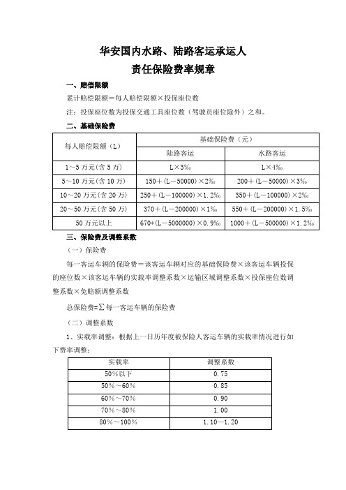 国内水路、陆路客运承运人责任险费率规章