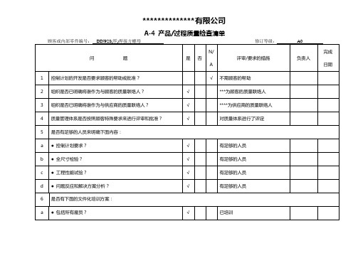 产品过程质量检查表