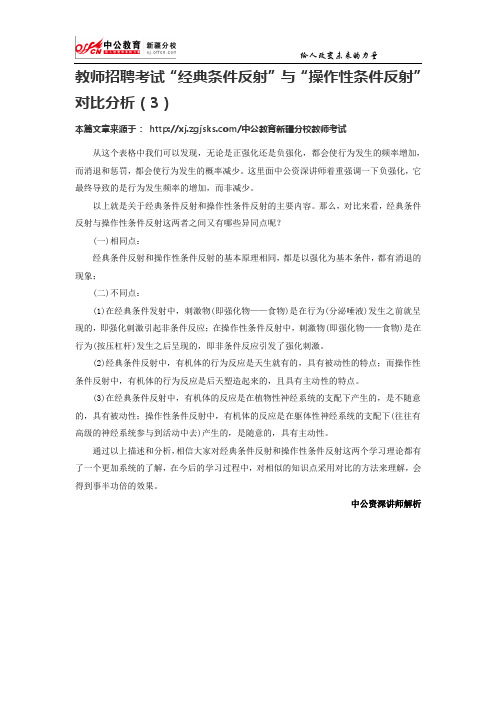 教师招聘考试“经典条件反射”与“操作性条件反射”对比分析(3)