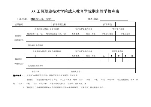 XX工贸职业技术学院成人教育学院期末教学检查表