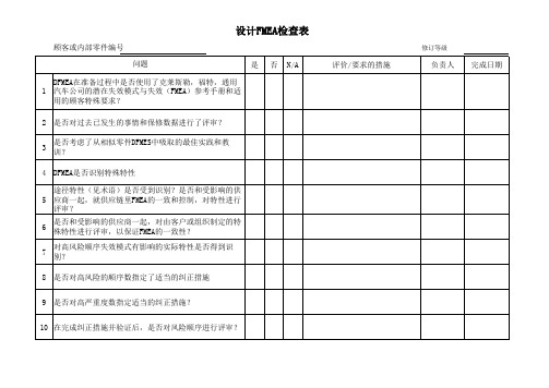 设计fmea检查表