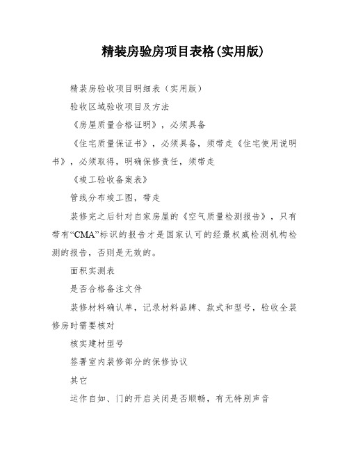 精装房验房项目表格(实用版)