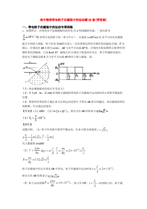 高中物理带电粒子在磁场中的运动题20套(带答案)