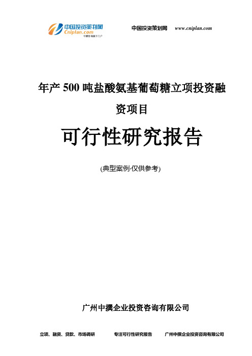 年产500吨盐酸氨基葡萄糖融资投资立项项目可行性研究报告(中撰咨询)