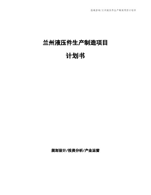 兰州液压件生产制造项目计划书