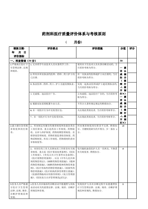 药剂科医疗质量评价体系与考核标准