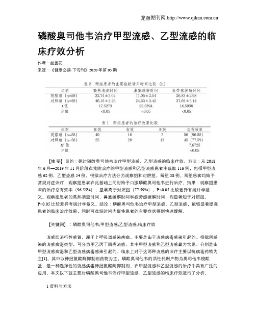 磷酸奥司他韦治疗甲型流感、乙型流感的临床疗效分析