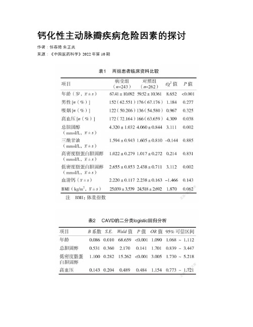 钙化性主动脉瓣疾病危险因素的探讨