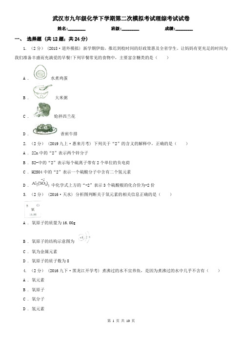 武汉市九年级化学下学期第二次模拟考试理综考试试卷