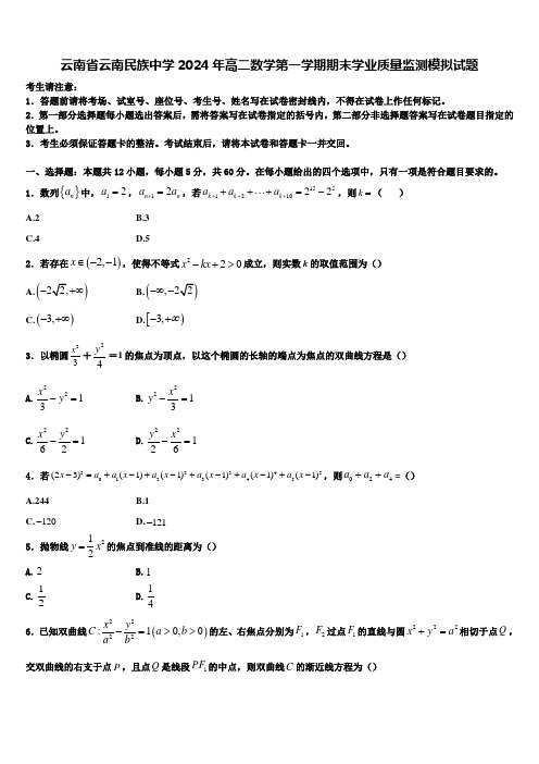 云南省云南民族中学2024年高二数学第一学期期末学业质量监测模拟试题含解析