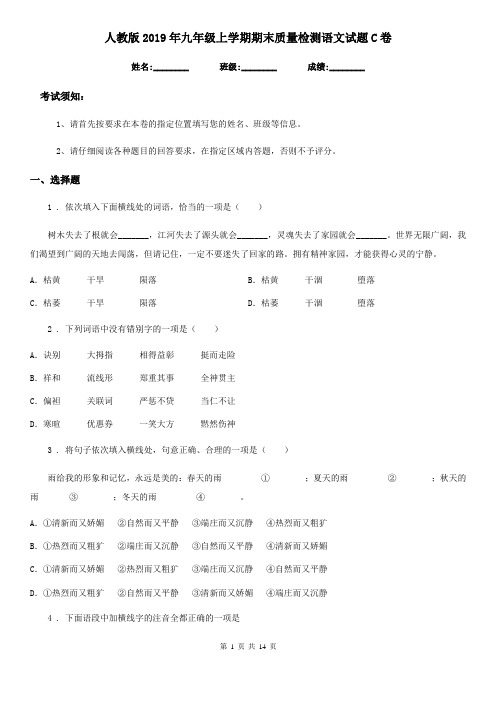 人教版2019年九年级上学期期末质量检测语文试题C卷