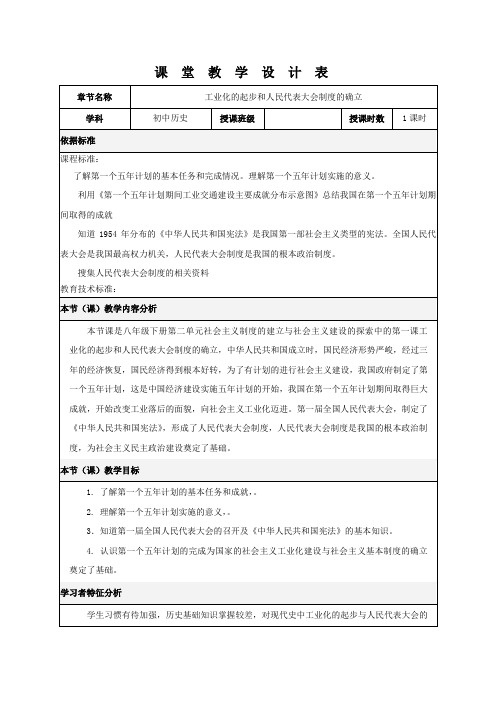 人教部编版八年级历史下册第二单元第4课新中国工业化的起步和人民代表大会制度的确立