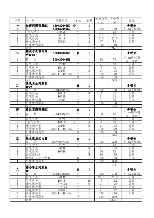 成套配电箱报价单