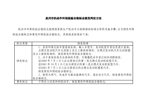 泉州市机动车环保检验合格标志核发判定方法