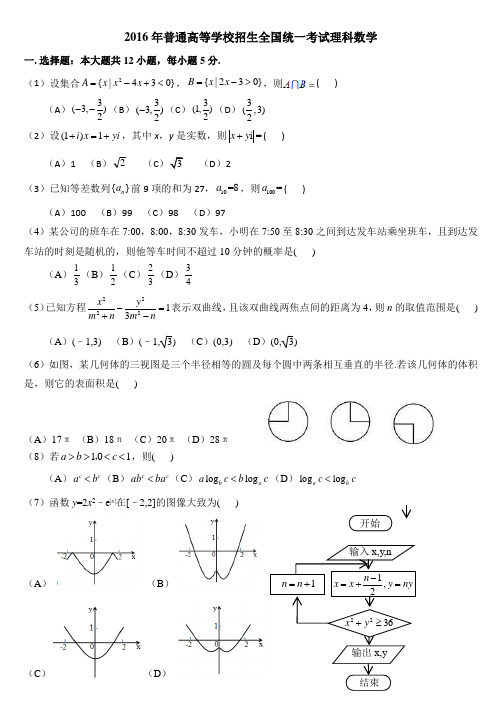 2016年普通高等学校招生全国统一考试理科数学1卷及解析