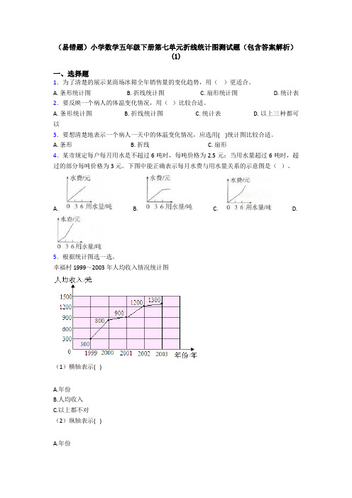 (易错题)小学数学五年级下册第七单元折线统计图测试题(包含答案解析)(1)