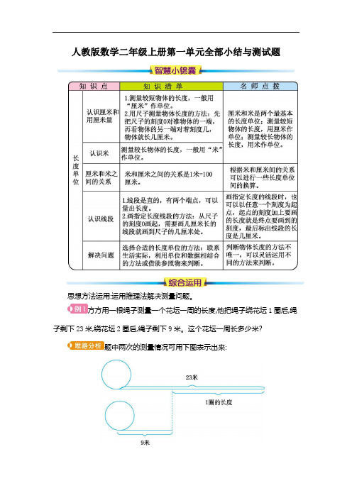 人教版数学二年级上册第一单元全部小结与测试题(含答案)