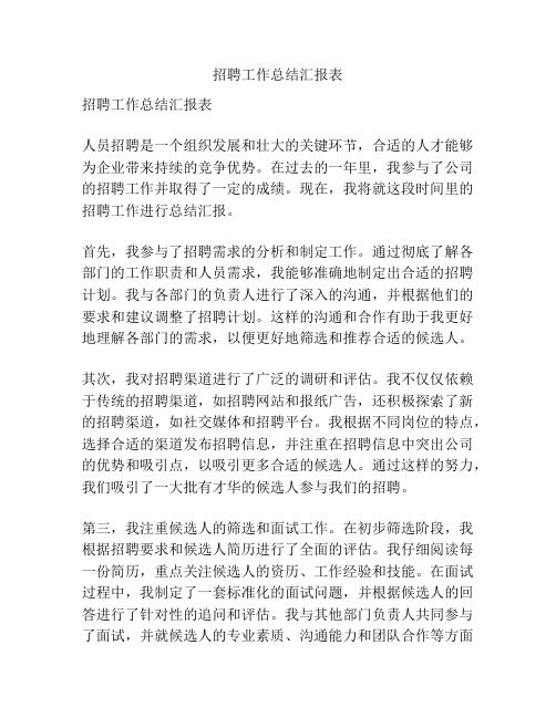 招聘工作总结汇报表