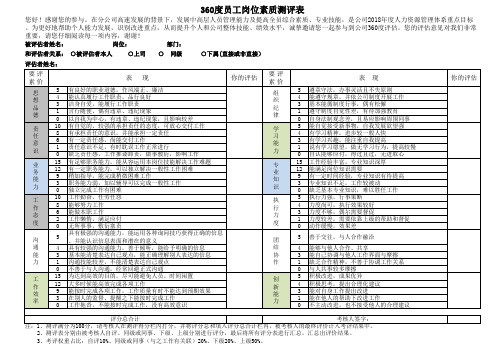 360度员工岗位素质测评表