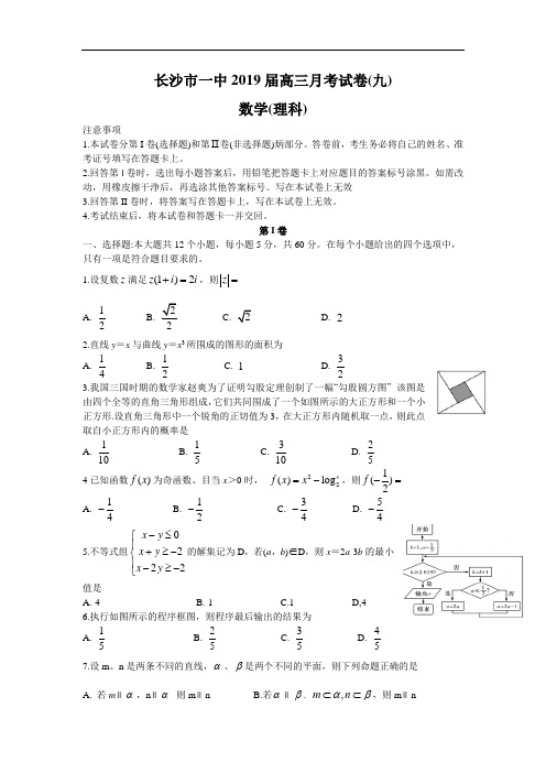 [精品]湖南省长沙市第一中学2019届高三第九次月考理科数学试题(word版)