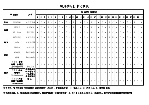 每月学习计划表