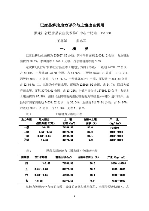 巴彦县耕地地力评价专题报告