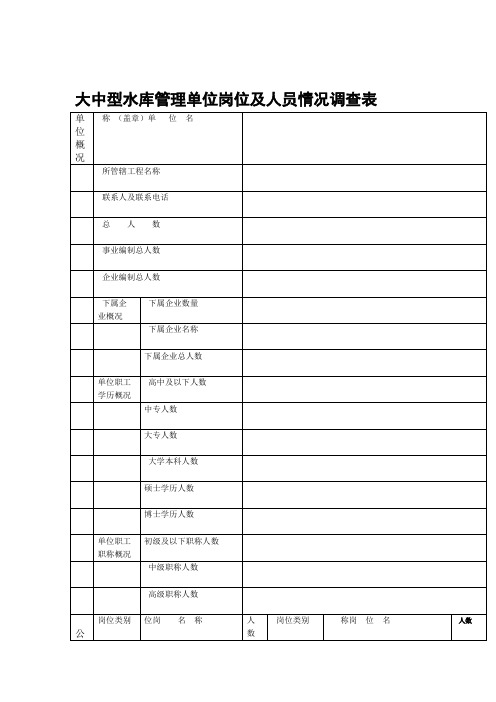 大中型水库管理单位岗位及人员情况调查表