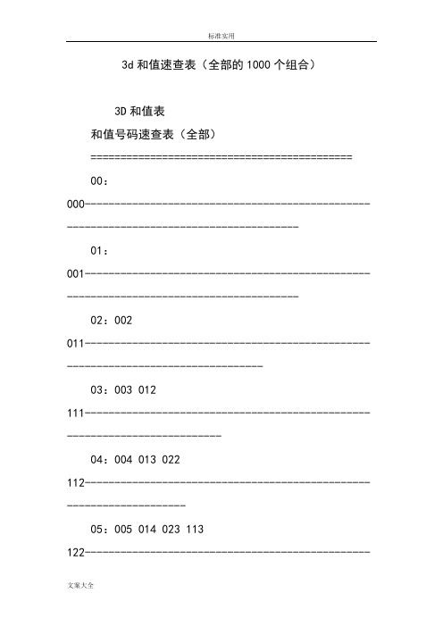 3d和值速查表(全部地1000个组合)