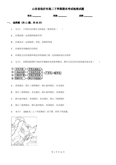 山东省临沂市高二下学期期末考试地理试题