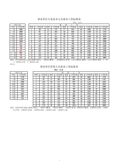 2006年工资标准及套改对应表