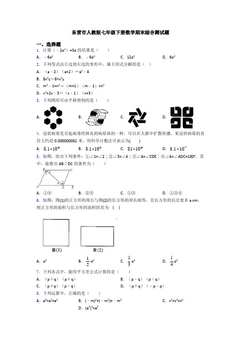 东营市人教版七年级下册数学期末综合测试题