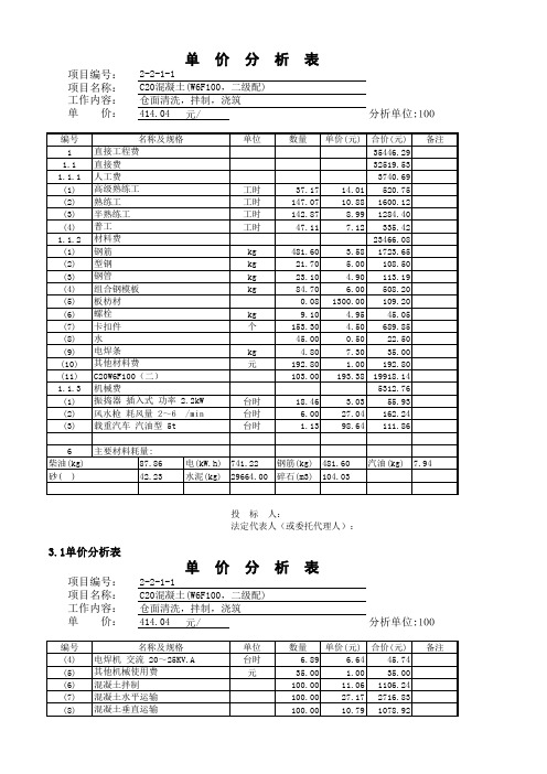 C15砼单价分析表