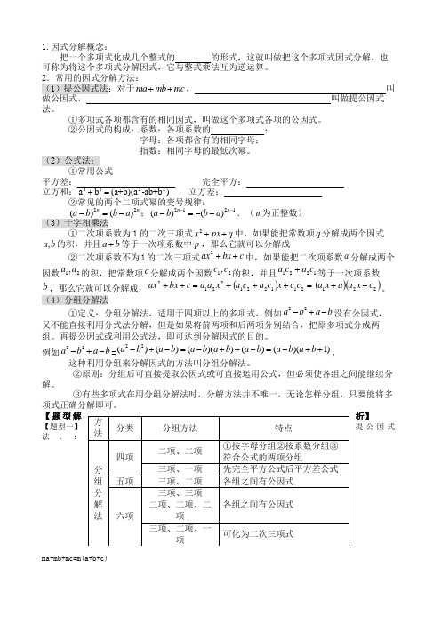 因式分解题型提公因式法、公式法、分组分解法、十字相乘法