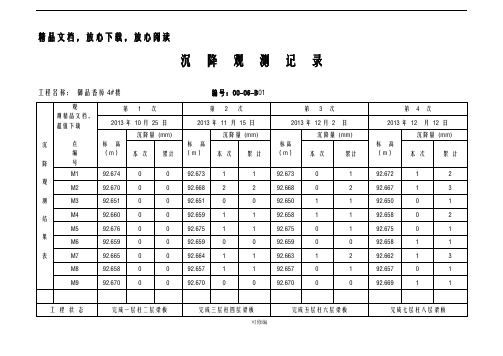 沉降观测记录表格