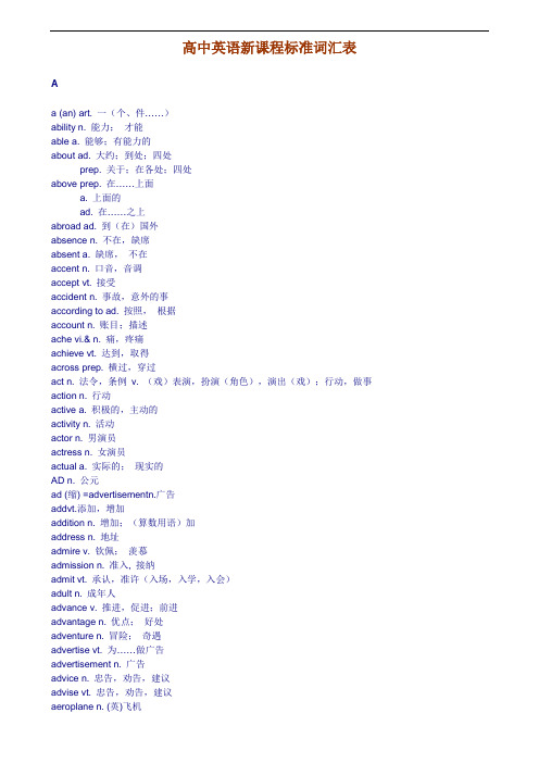 高中英语新课程标准词汇表